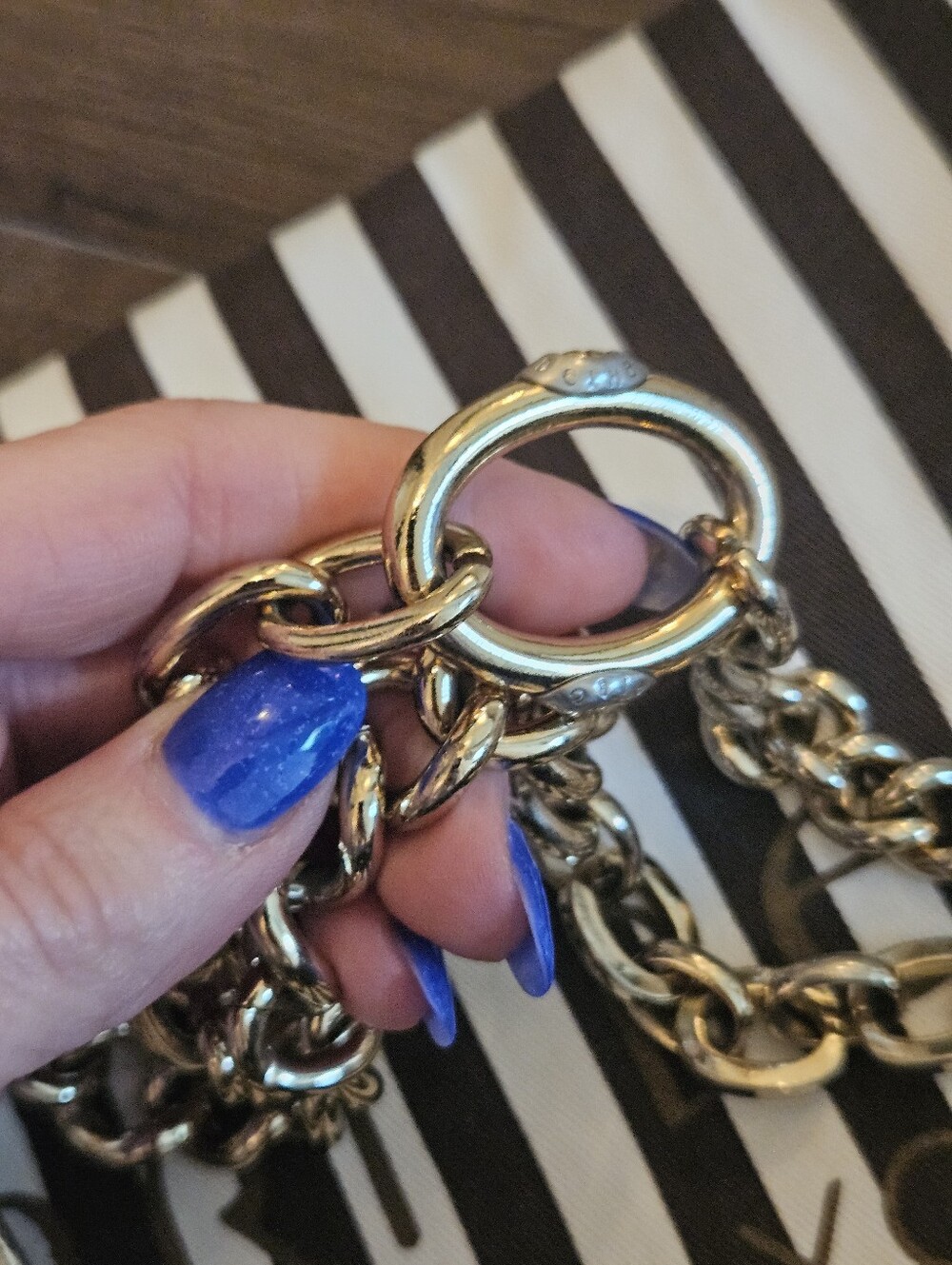 Henri Bendel Blue Stingray Embossed Leather Double Zip Chain 2-Way Bag + Dusty - Picture 2 of 15